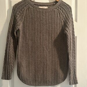 Loft Light Brown Cable Knit Crew Neck Sweater, Size XS